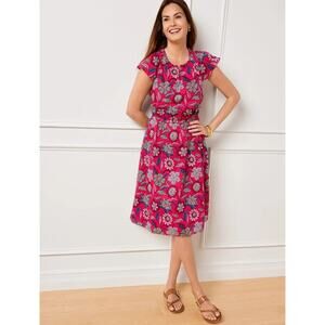 Talbots Women's Flutter Sleeves Fit & Flare Midi Dress, Sz 10 In Botanical Color